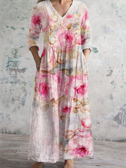 Womens Floral Print V-neck Dress