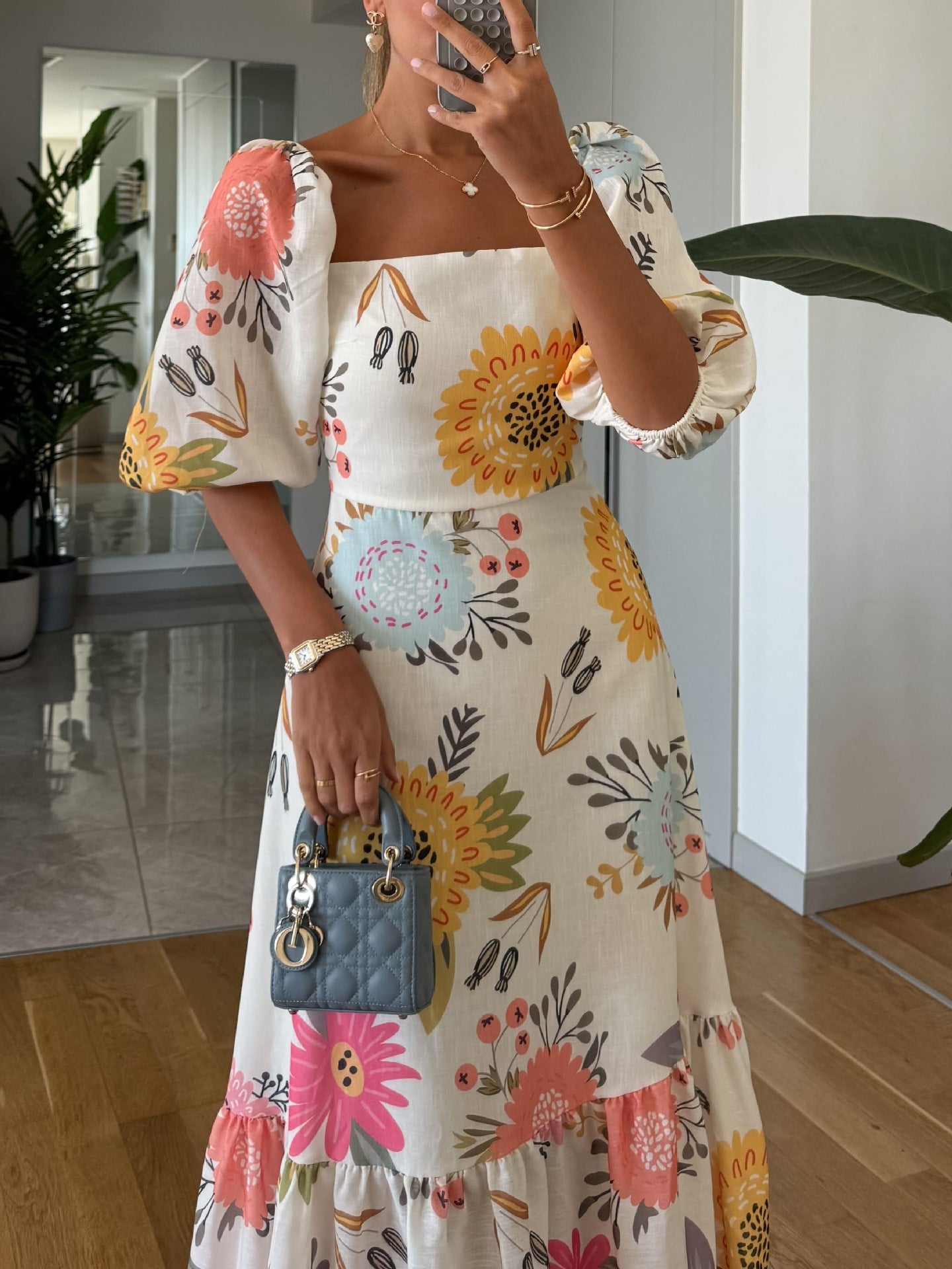 Floral Off-Shoulder Puff Sleeve Dress