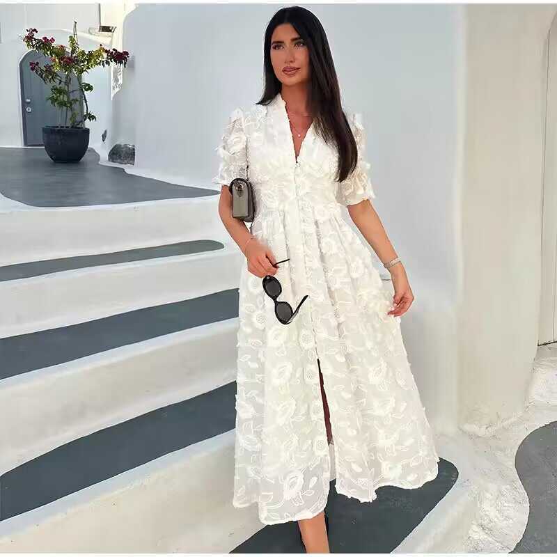 Boho Embroidered Wrap Dress