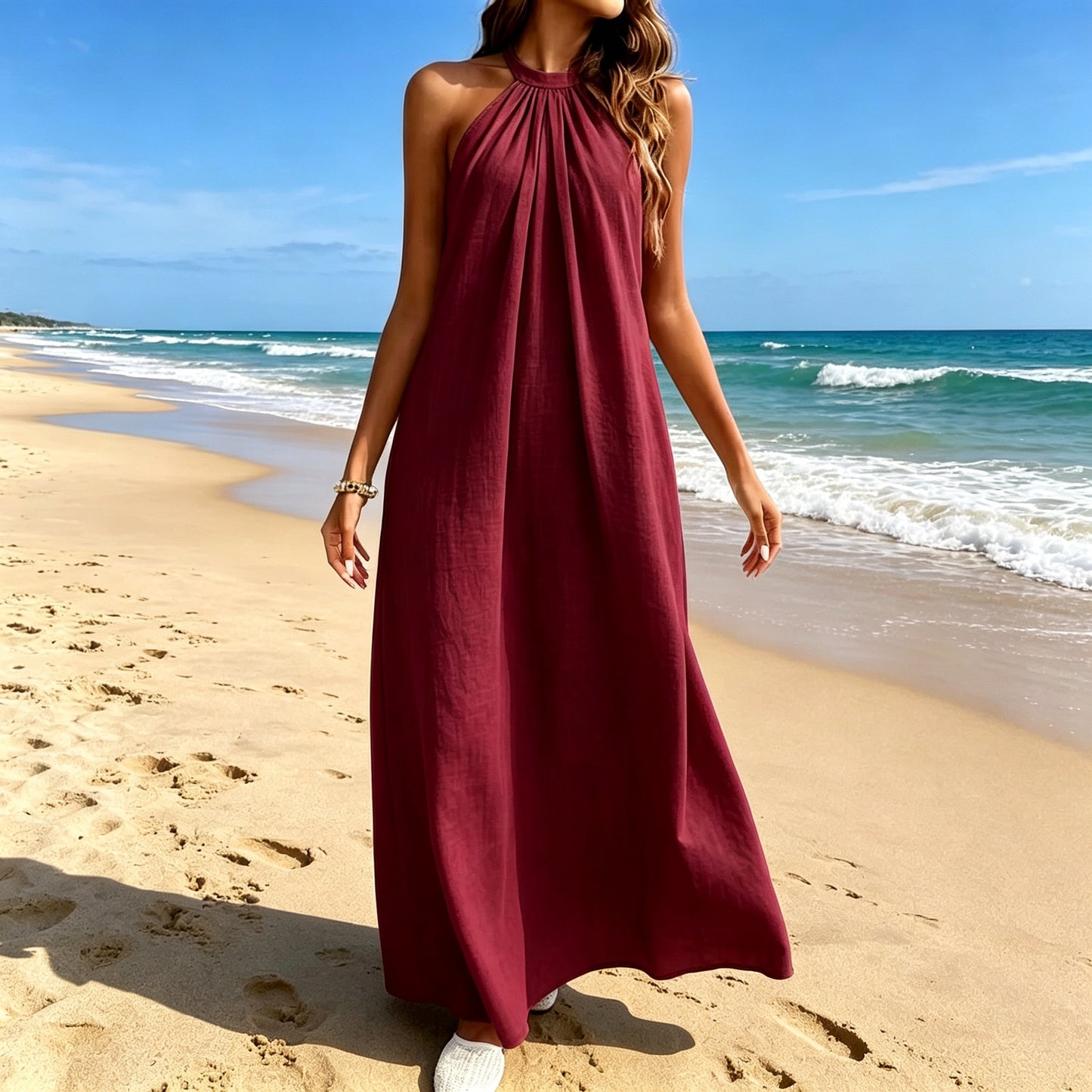 Elegant Breeze Halter Maxi Dress