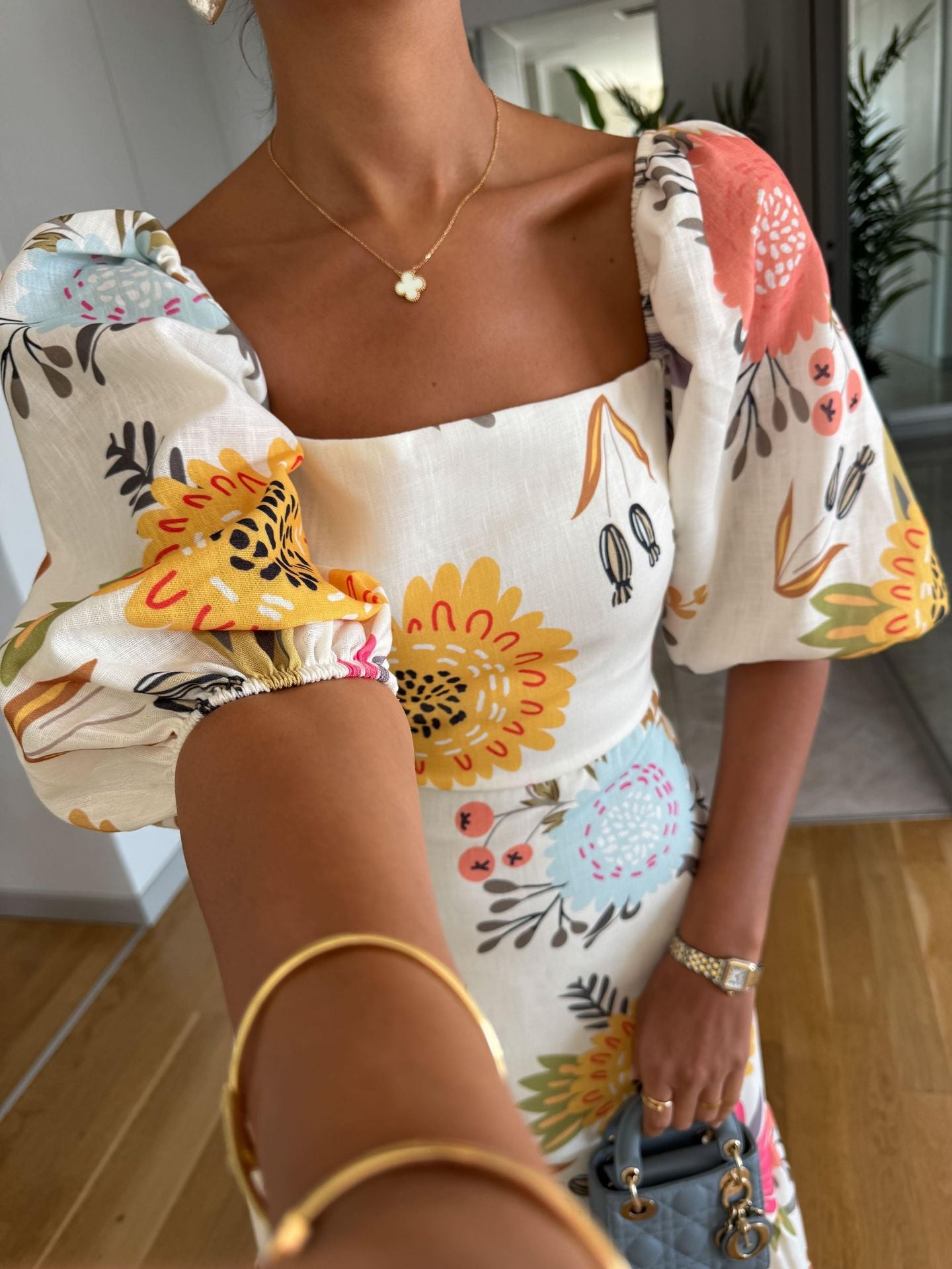 Floral Off-Shoulder Puff Sleeve Dress