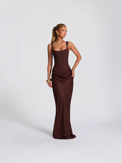 Fishbone Strap High-Waist Bodycon Maxi Dress