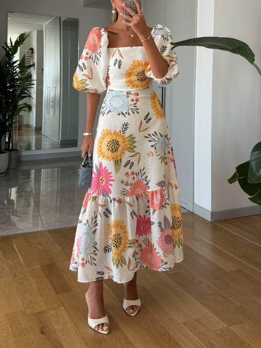 Floral Off-Shoulder Puff Sleeve Dress