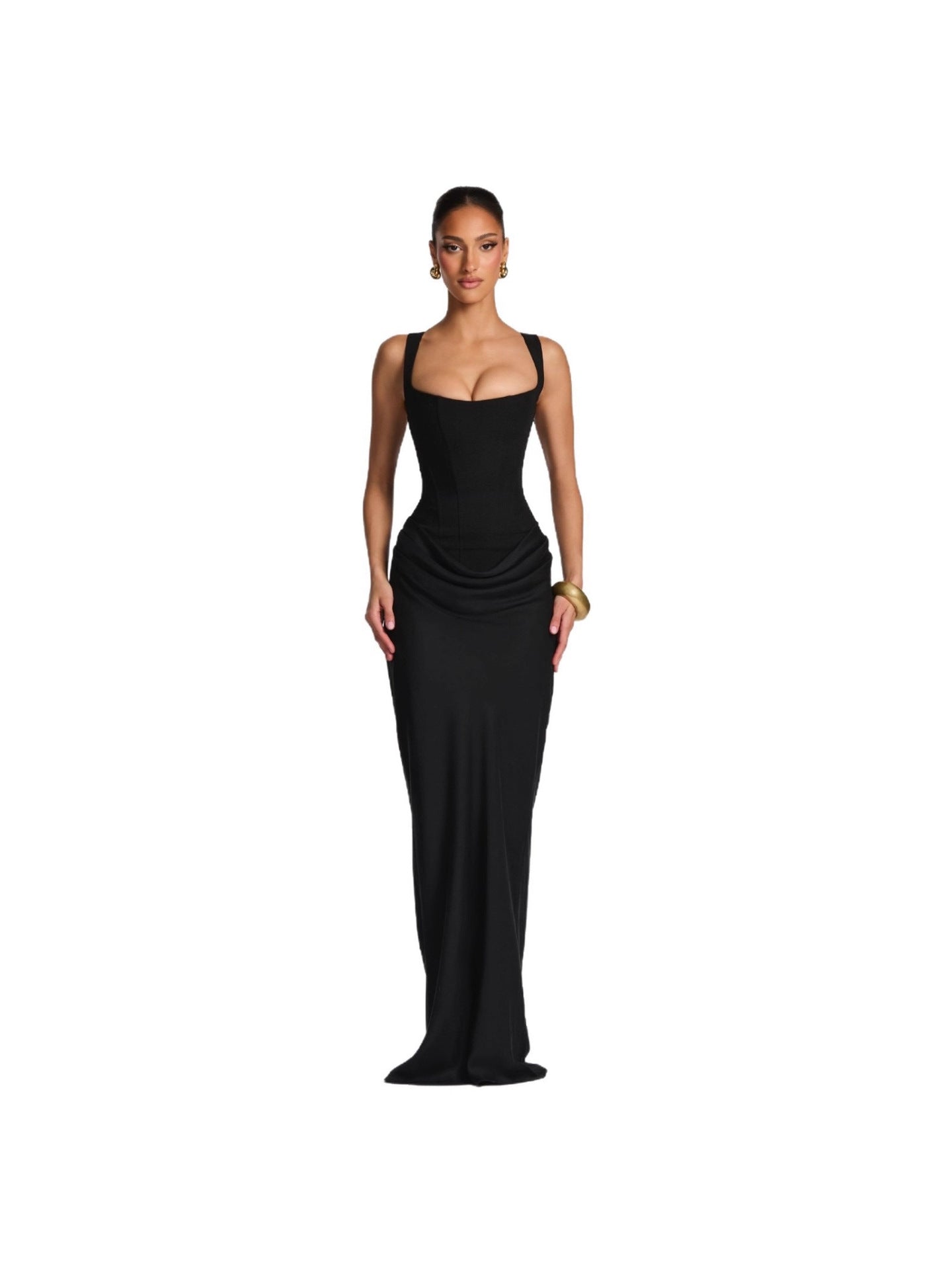 Fishbone Strap High-Waist Bodycon Maxi Dress