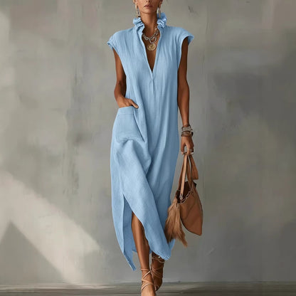 Womens Summer Sleeveless V-Neck Dress