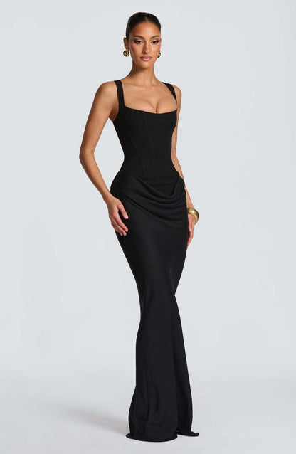 Fishbone Strap High-Waist Bodycon Maxi Dress