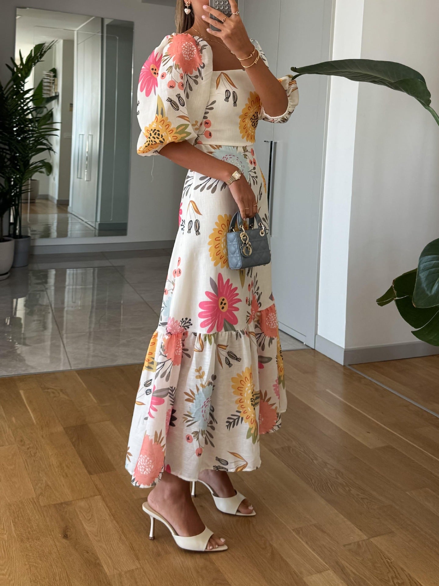 Floral Off-Shoulder Puff Sleeve Dress