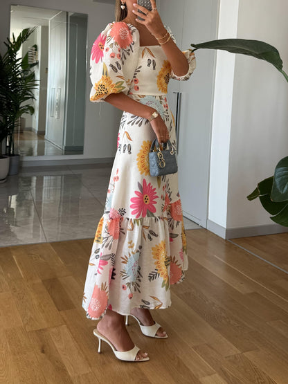 Floral Off-Shoulder Puff Sleeve Dress