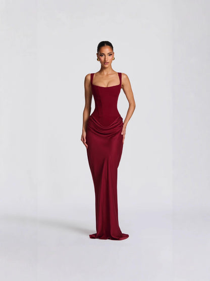 Fishbone Strap High-Waist Bodycon Maxi Dress