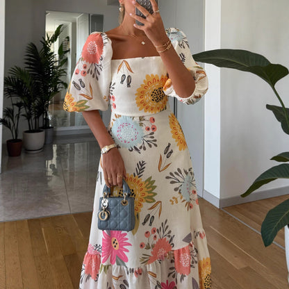 Floral Off-Shoulder Puff Sleeve Dress