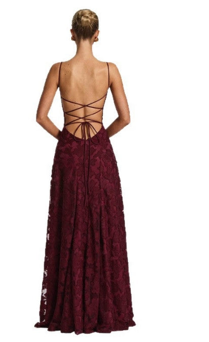 Backless Lace Big Swing Maxi Gown